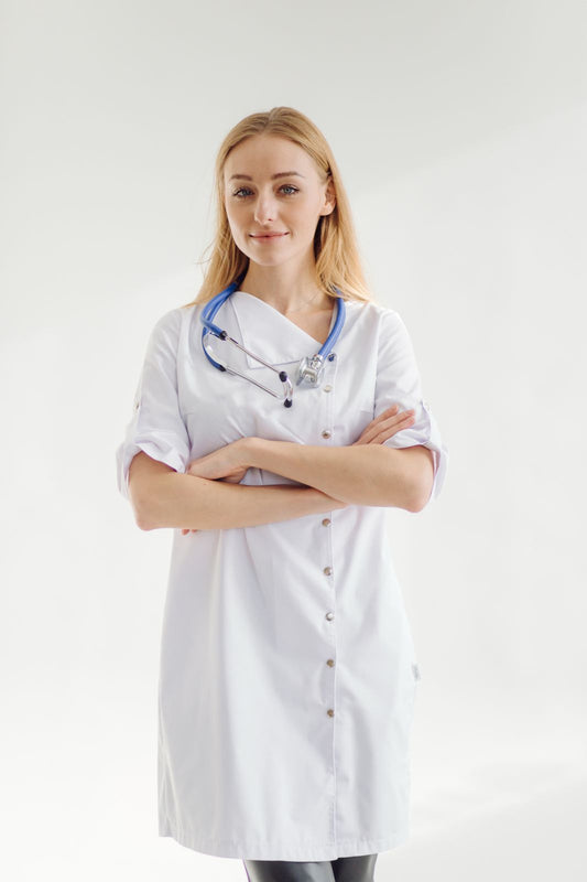 White Lab Coat Half Sleeves Women